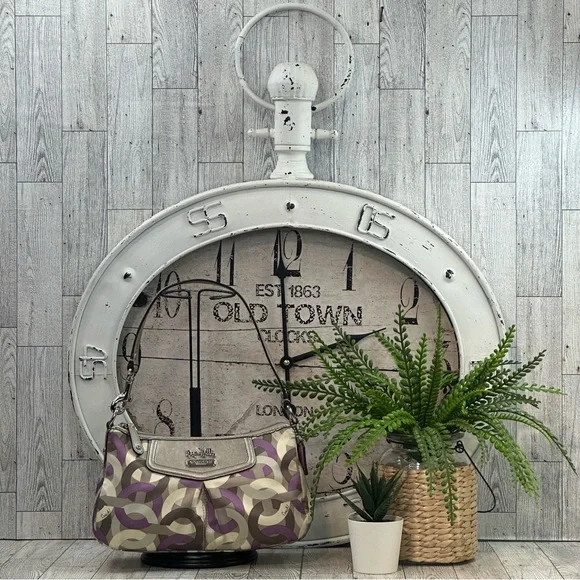 COACH - Mini Madison Op Art Shoulder Handbag Purple Silver Cream & Gray - Picture 1 of 15